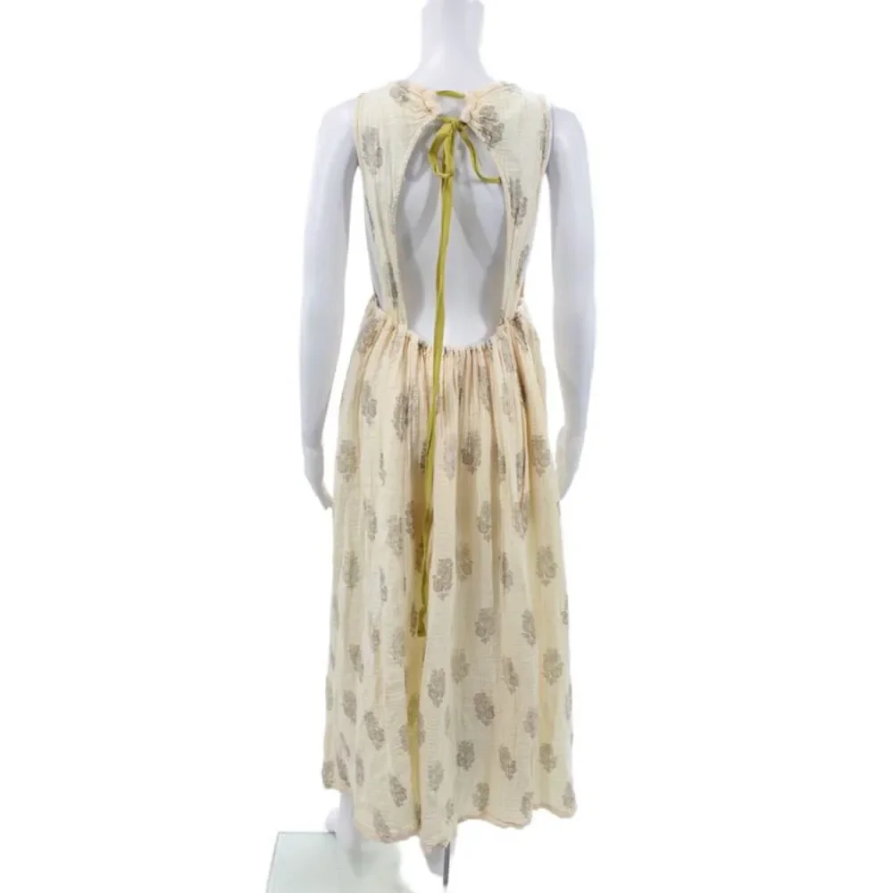 Free People Womens Maxi Floral V-Neck Sleeveless Boho Cotton Dress Ivory Size XS